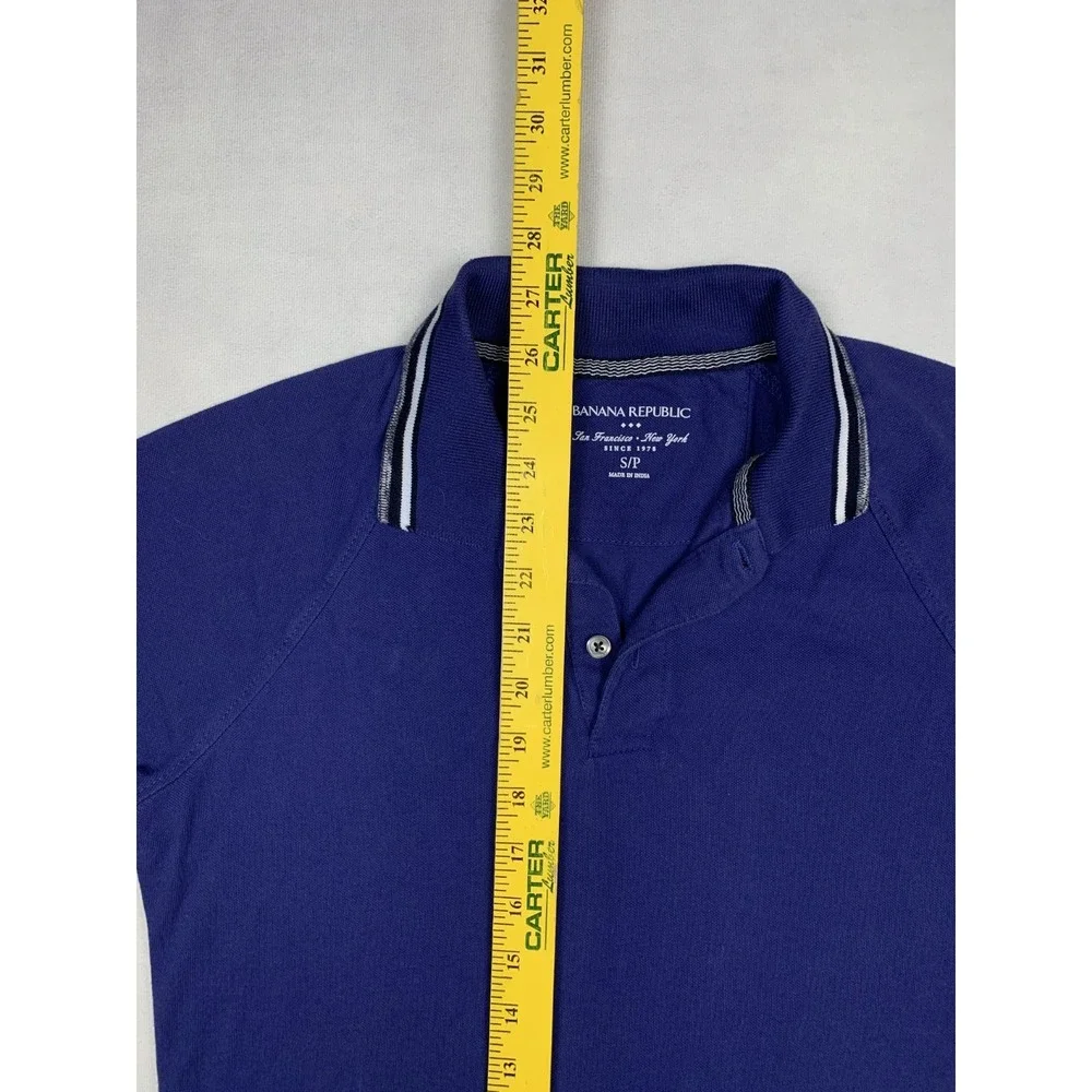 Banana Republic Polo Mens Small Deep Blue Tipped Raglan‎ Short Sleeve Pique S